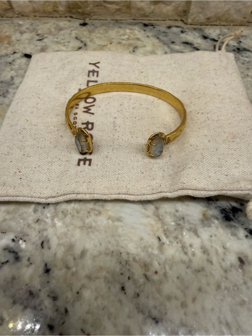 Kendra Scott  Elton Vintage Gold Etch Frame Cuff with Iridescent Abalone stones
